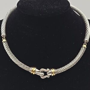 David Yurman 18k Gold & Sterling Silver Buckle Necklace with Sparkling Diamonds